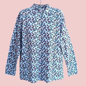 Speculation Women's Top Blouse Pullover Long Sleeves Mock Neck Paisley Size M